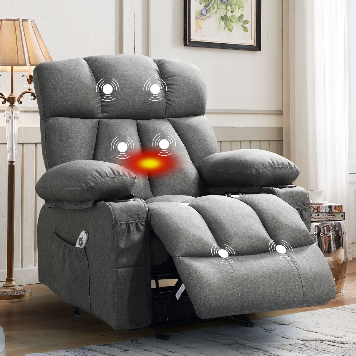HYSpacerX Manual Recliner Chair with Breathable Fabric,Home Recliner Chairs with Massage Function for Livingroom,Light blue