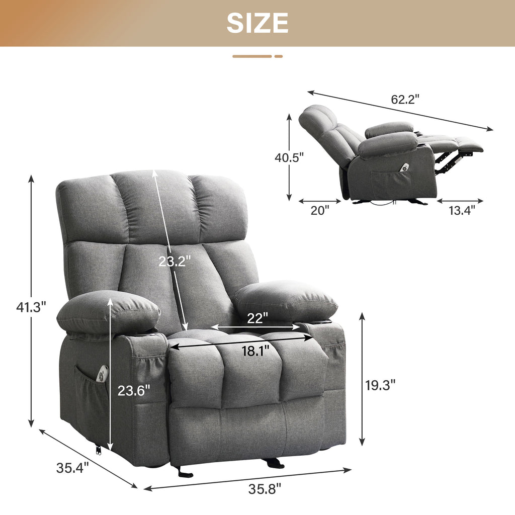 HYSpacerX Manual Recliner Chair with Breathable Fabric,Home Recliner Chairs with Massage Function for Livingroom,Light blue