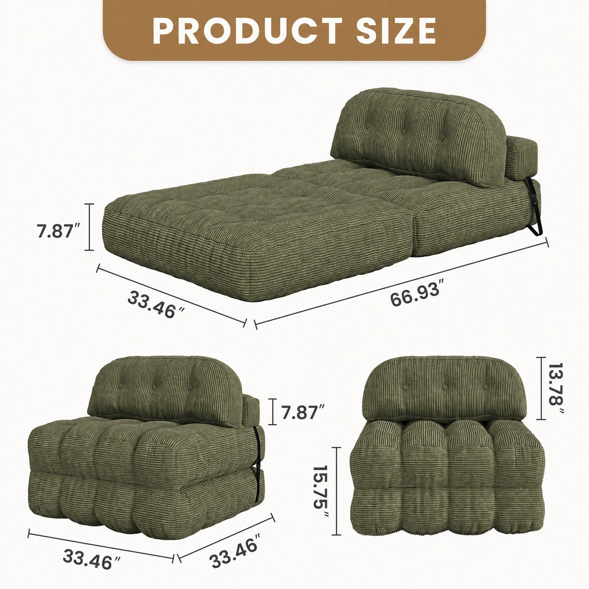 HYSpacerX Folding Sofa Bed Convertible Sleeper Chair, Portable Floor Futon with Pillow & Back Support, Foldable Mattress Lounge Couch for Living Room & Bedroom, Single Size, Gray