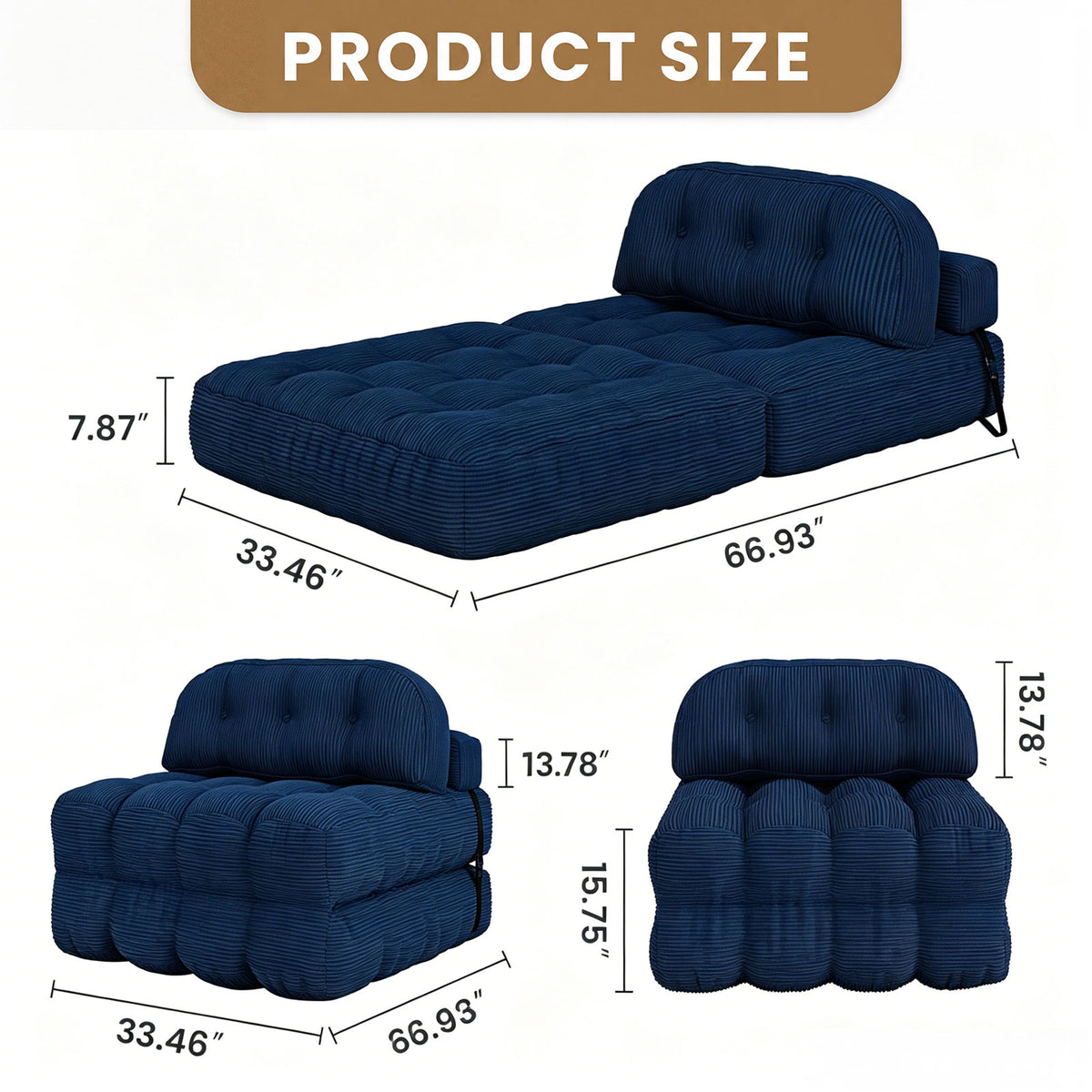 HYSpacerX Folding Sofa Bed Convertible Sleeper Chair, Portable Floor Futon with Pillow & Back Support, Foldable Mattress Lounge Couch for Living Room & Bedroom, Single Size, Gray