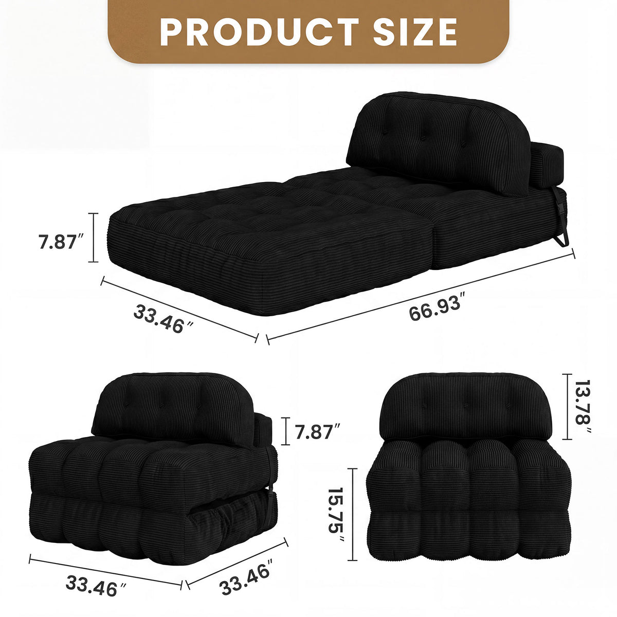 HYSpacerX Folding Sofa Bed Convertible Sleeper Chair, Portable Floor Futon with Pillow & Back Support, Foldable Mattress Lounge Couch for Living Room & Bedroom, Single Size, Gray