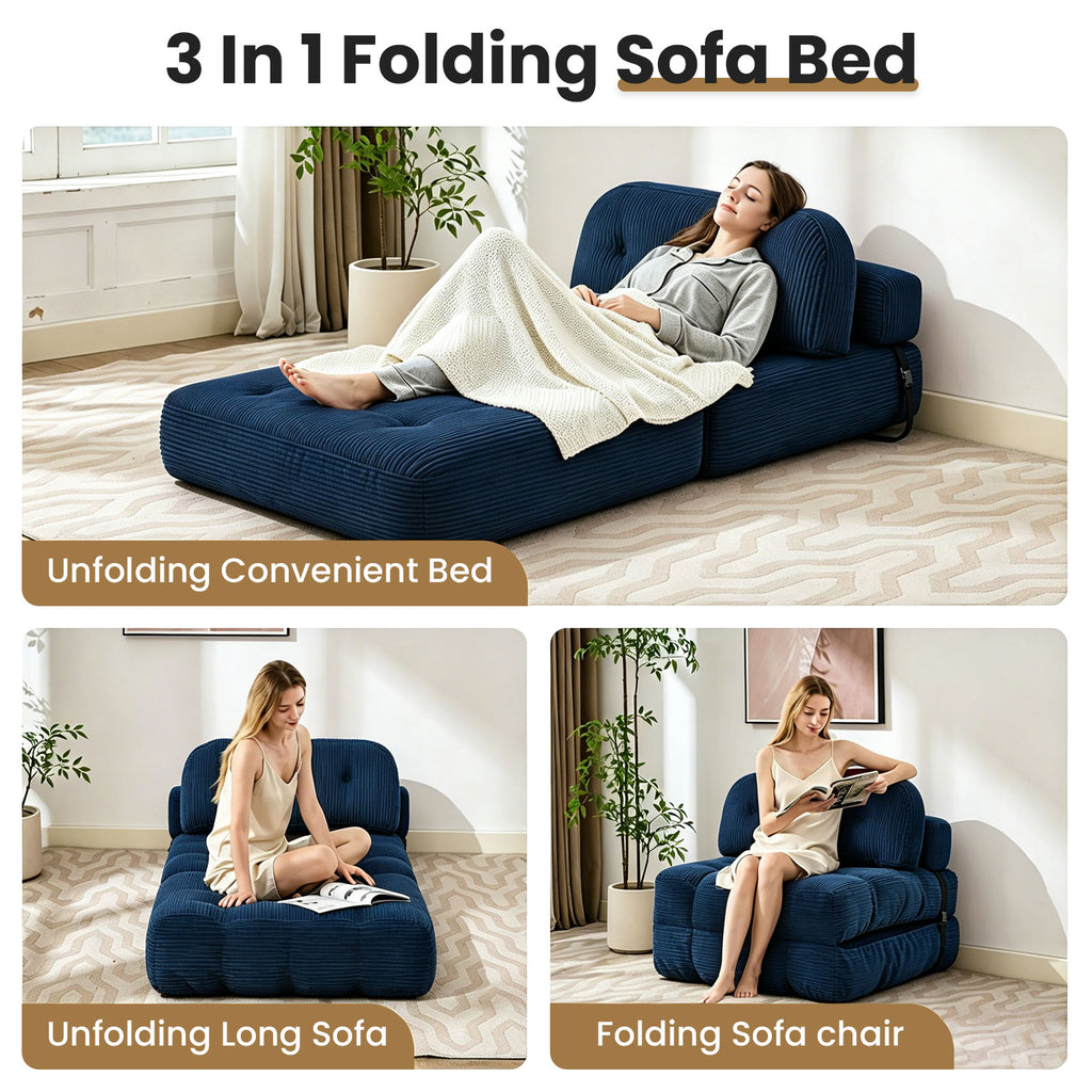 HYSpacerX Folding Sofa Bed Convertible Sleeper Chair, Portable Floor Futon with Pillow & Back Support, Foldable Mattress Lounge Couch for Living Room & Bedroom, Single Size, Gray