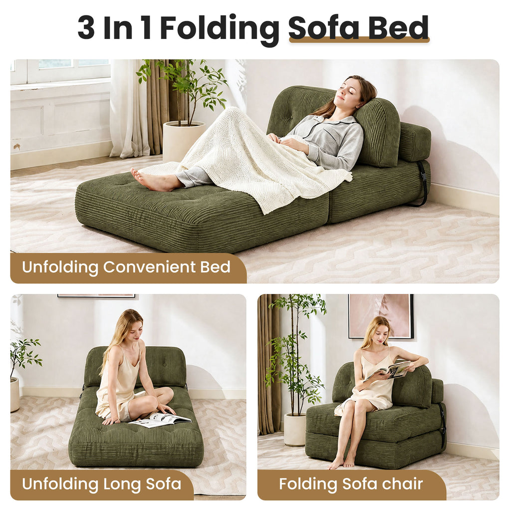 HYSpacerX Folding Sofa Bed Convertible Sleeper Chair, Portable Floor Futon with Pillow & Back Support, Foldable Mattress Lounge Couch for Living Room & Bedroom, Single Size, Gray