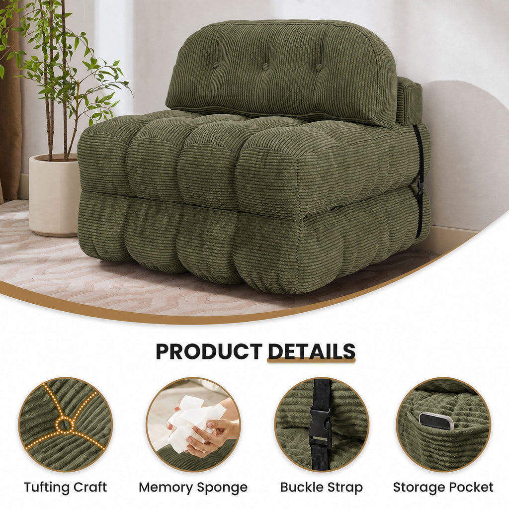 HYSpacerX Folding Sofa Bed Convertible Sleeper Chair, Portable Floor Futon with Pillow & Back Support, Foldable Mattress Lounge Couch for Living Room & Bedroom, Single Size, Gray