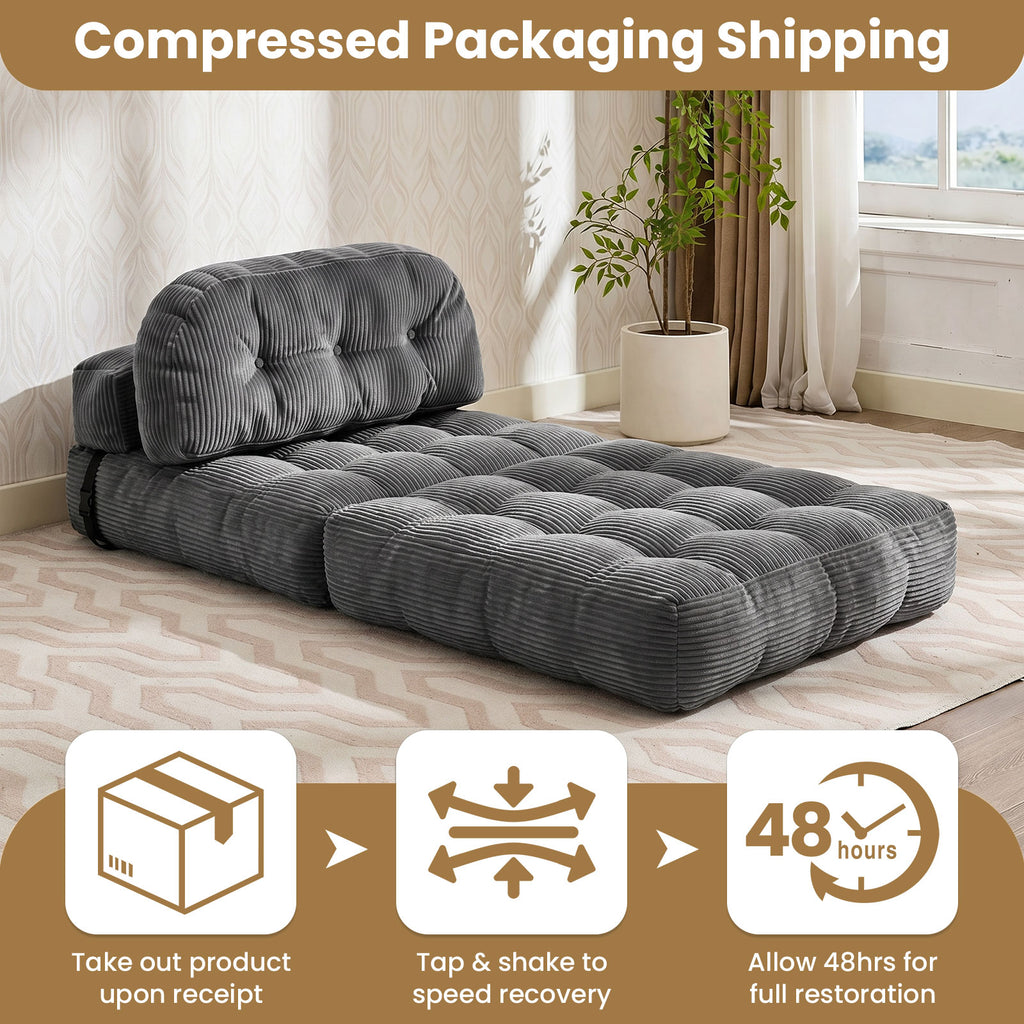 HYSpacerX Folding Sofa Bed Convertible Sleeper Chair, Portable Floor Futon with Pillow & Back Support, Foldable Mattress Lounge Couch for Living Room & Bedroom, Single Size, Gray