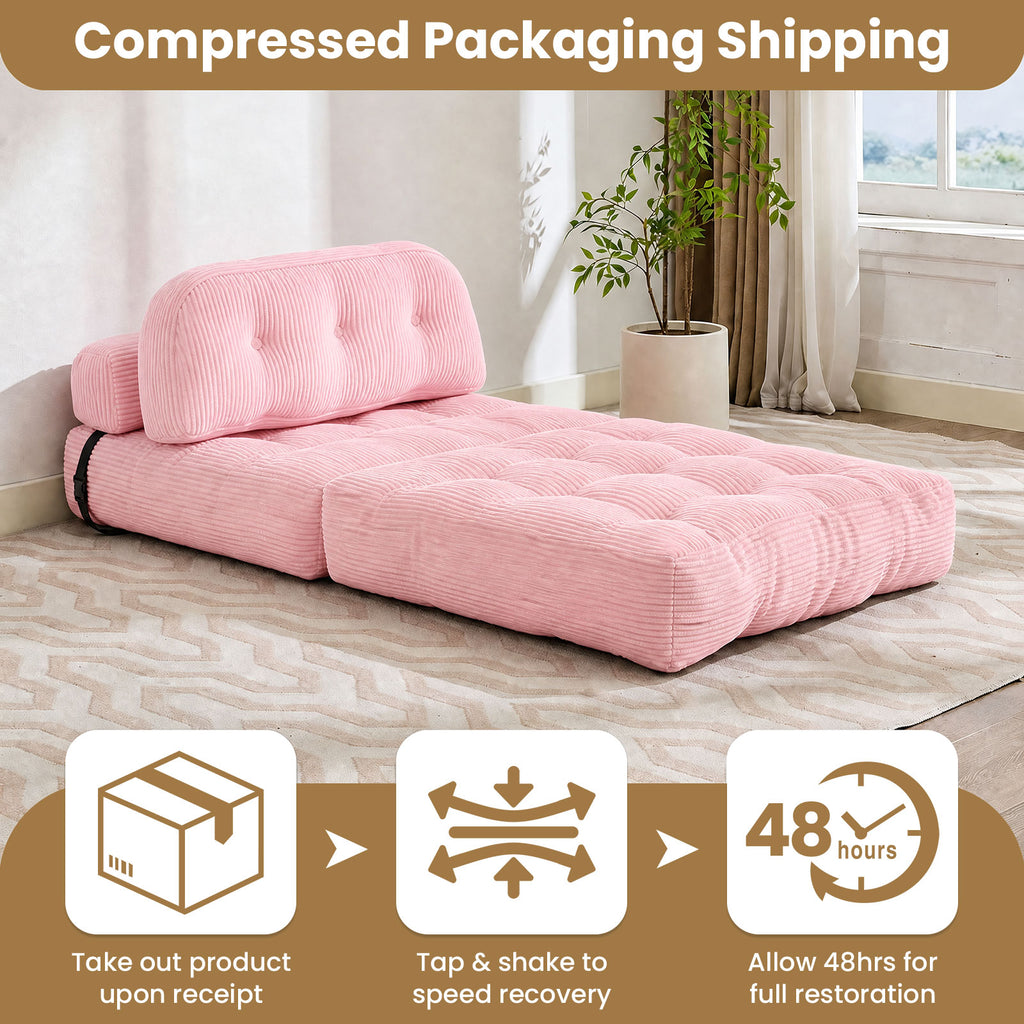 HYSpacerX Folding Sofa Bed Convertible Sleeper Chair, Portable Floor Futon with Pillow & Back Support, Foldable Mattress Lounge Couch for Living Room & Bedroom, Single Size, Gray
