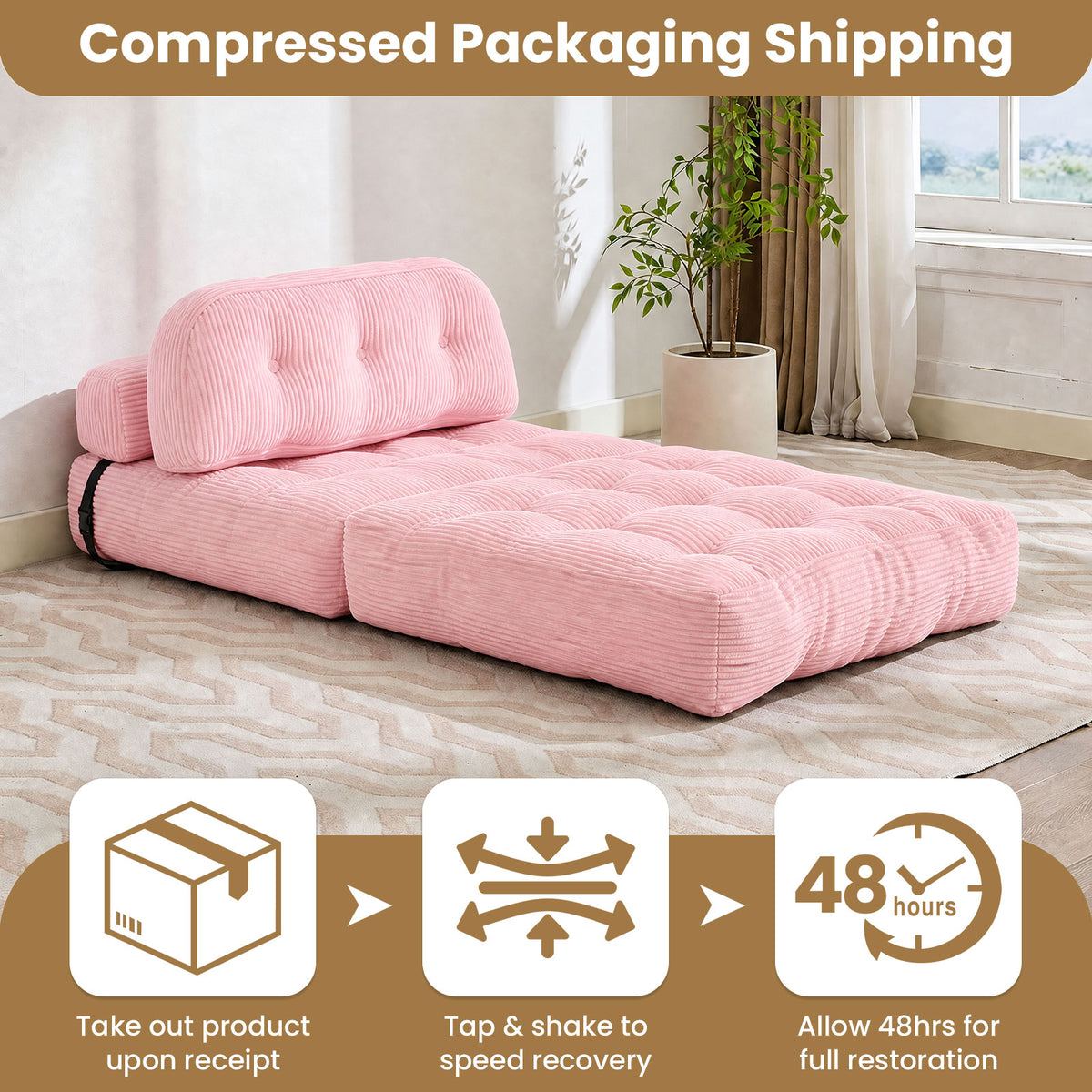 HYSpacerX Folding Sofa Bed Convertible Sleeper Chair, Portable Floor Futon with Pillow & Back Support, Foldable Mattress Lounge Couch for Living Room & Bedroom, Single Size, Gray