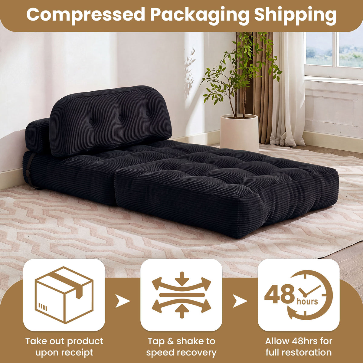 HYSpacerX Folding Sofa Bed Convertible Sleeper Chair, Portable Floor Futon with Pillow & Back Support, Foldable Mattress Lounge Couch for Living Room & Bedroom, Single Size, Gray