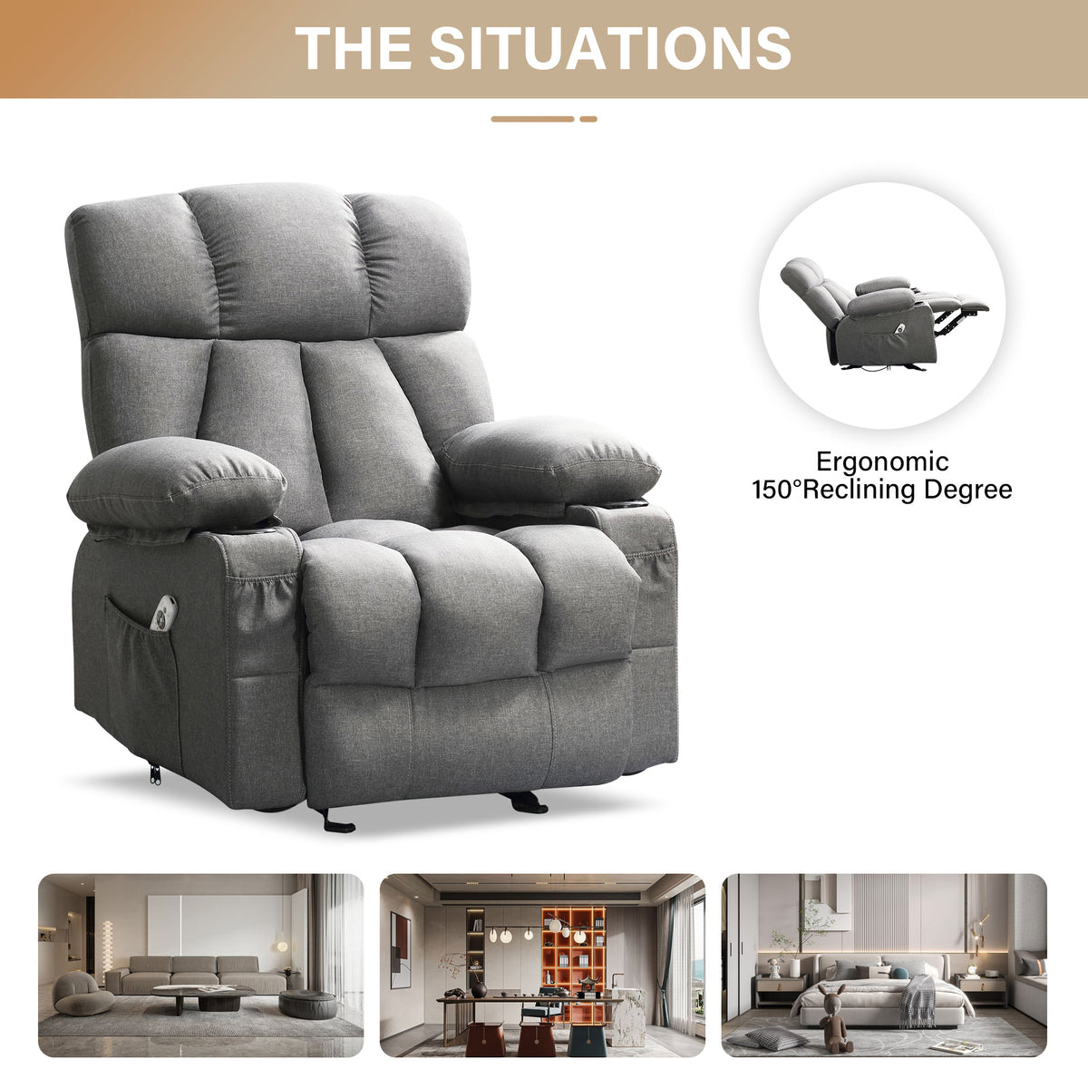 HYSpacerX Manual Recliner Chair with Breathable Fabric,Home Recliner Chairs with Massage Function for Livingroom,Light blue