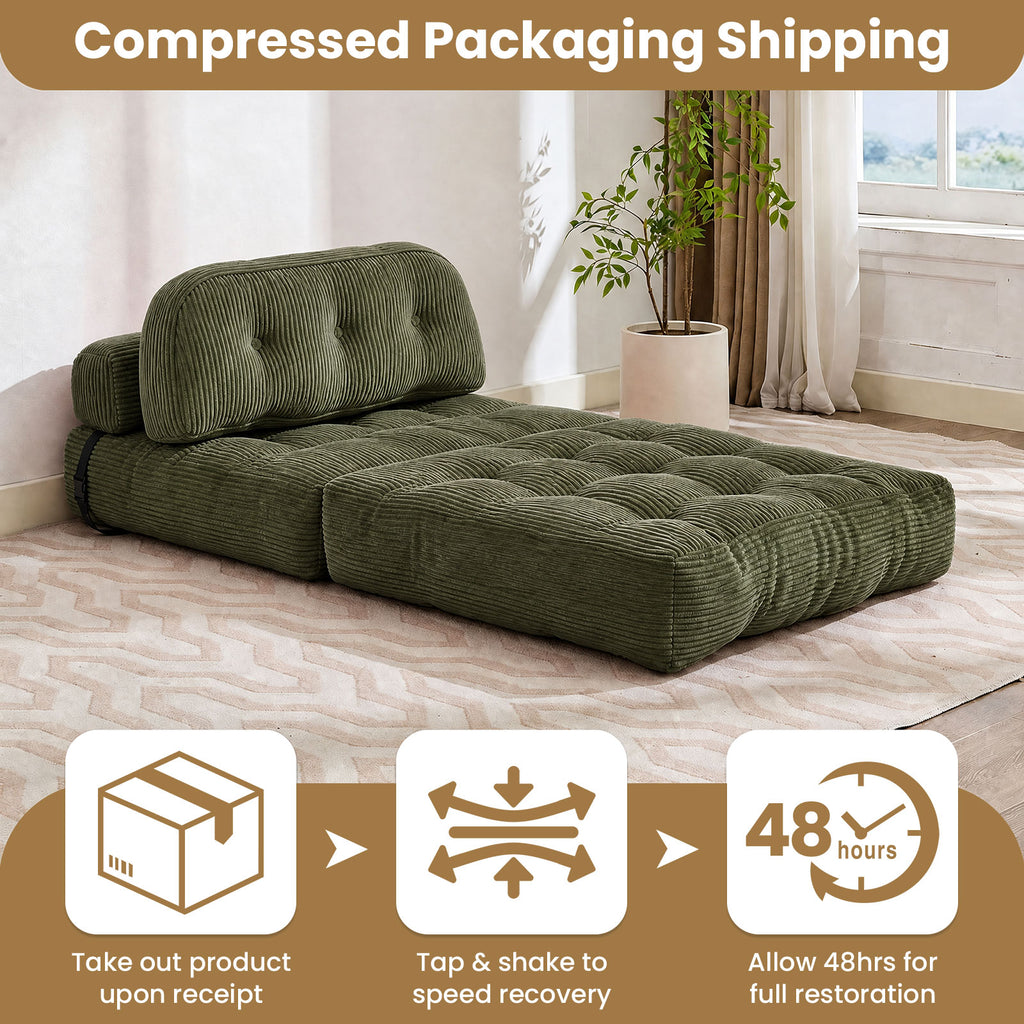 HYSpacerX Folding Sofa Bed Convertible Sleeper Chair, Portable Floor Futon with Pillow & Back Support, Foldable Mattress Lounge Couch for Living Room & Bedroom, Single Size, Gray