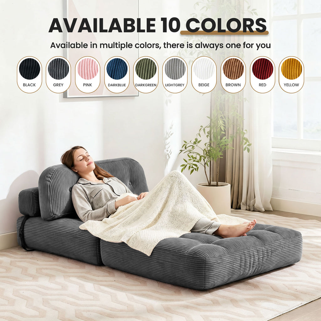 HYSpacerX Folding Sofa Bed Convertible Sleeper Chair, Portable Floor Futon with Pillow & Back Support, Foldable Mattress Lounge Couch for Living Room & Bedroom, Single Size, Gray