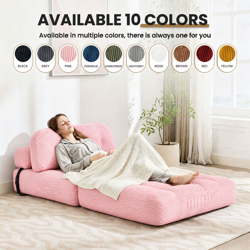 HYSpacerX Folding Sofa Bed Convertible Sleeper Chair, Portable Floor Futon with Pillow & Back Support, Foldable Mattress Lounge Couch for Living Room & Bedroom, Single Size, Gray