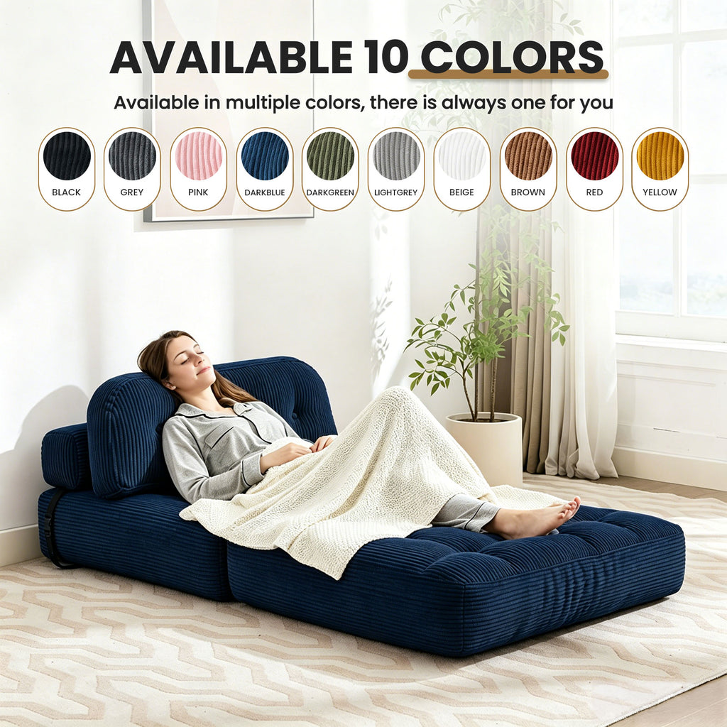 HYSpacerX Folding Sofa Bed Convertible Sleeper Chair, Portable Floor Futon with Pillow & Back Support, Foldable Mattress Lounge Couch for Living Room & Bedroom, Single Size, Gray