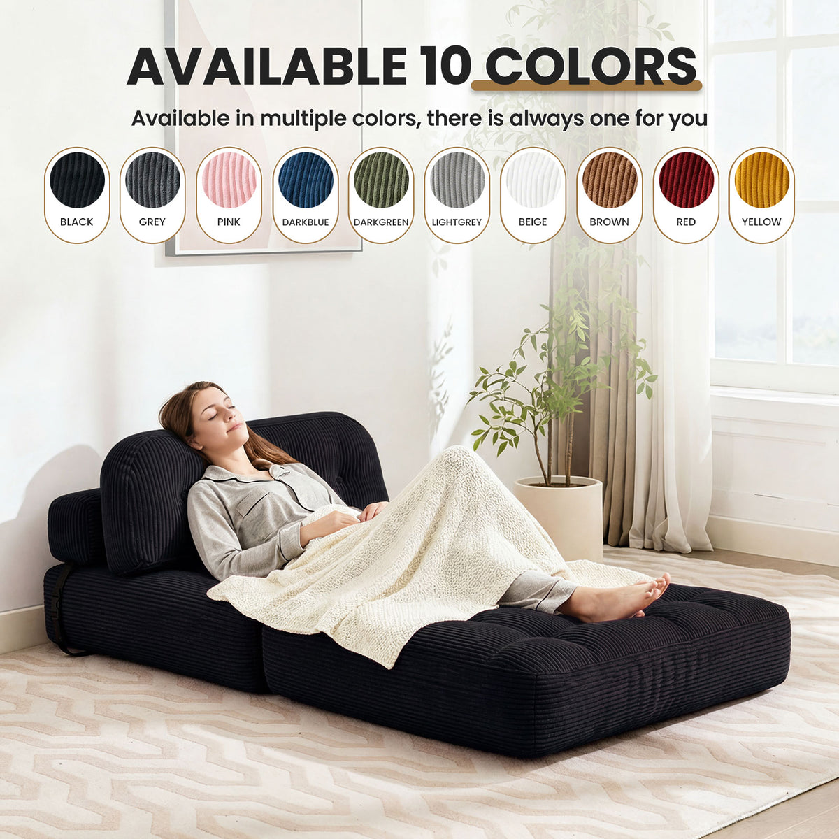 HYSpacerX Folding Sofa Bed Convertible Sleeper Chair, Portable Floor Futon with Pillow & Back Support, Foldable Mattress Lounge Couch for Living Room & Bedroom, Single Size, Gray