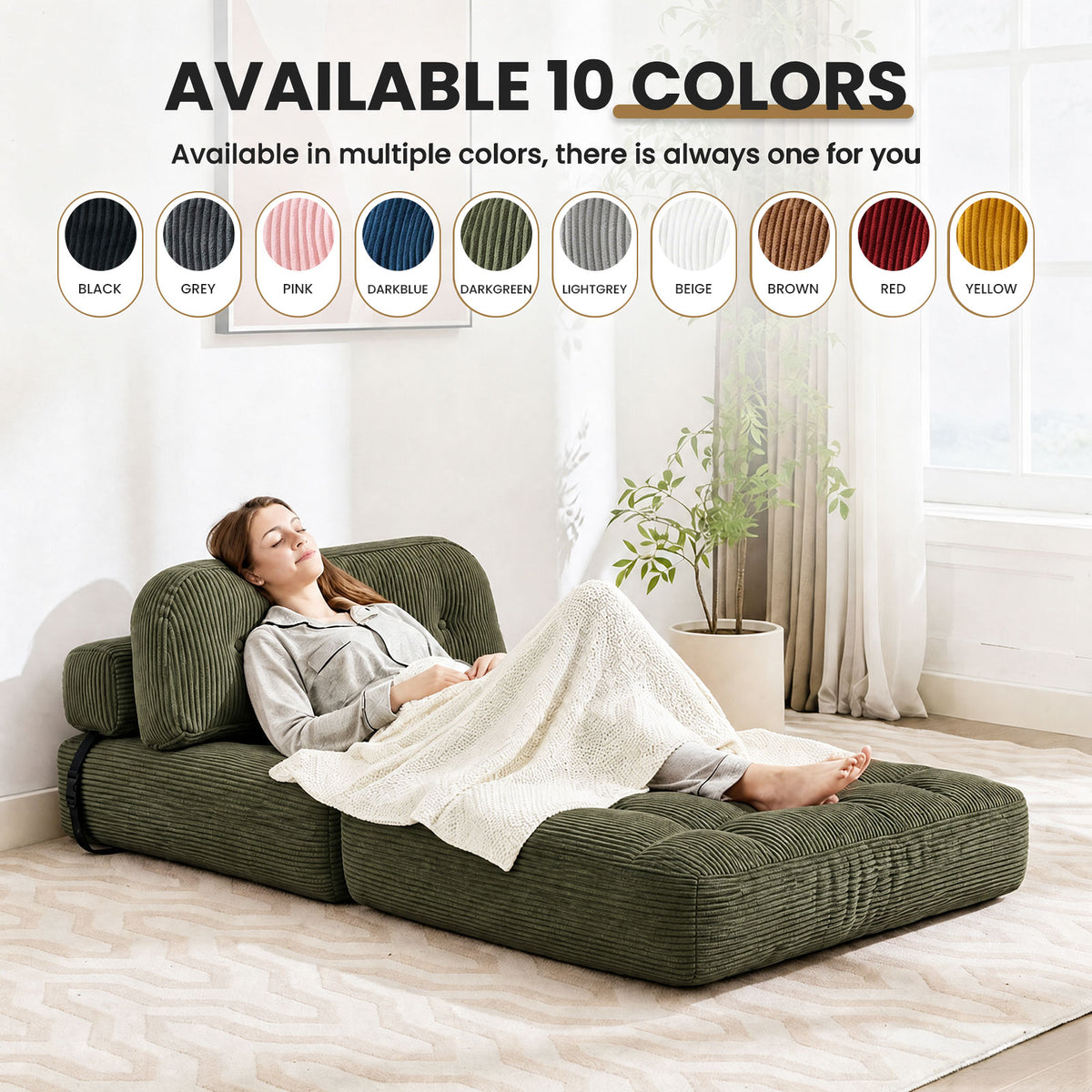 HYSpacerX Folding Sofa Bed Convertible Sleeper Chair, Portable Floor Futon with Pillow & Back Support, Foldable Mattress Lounge Couch for Living Room & Bedroom, Single Size, Gray