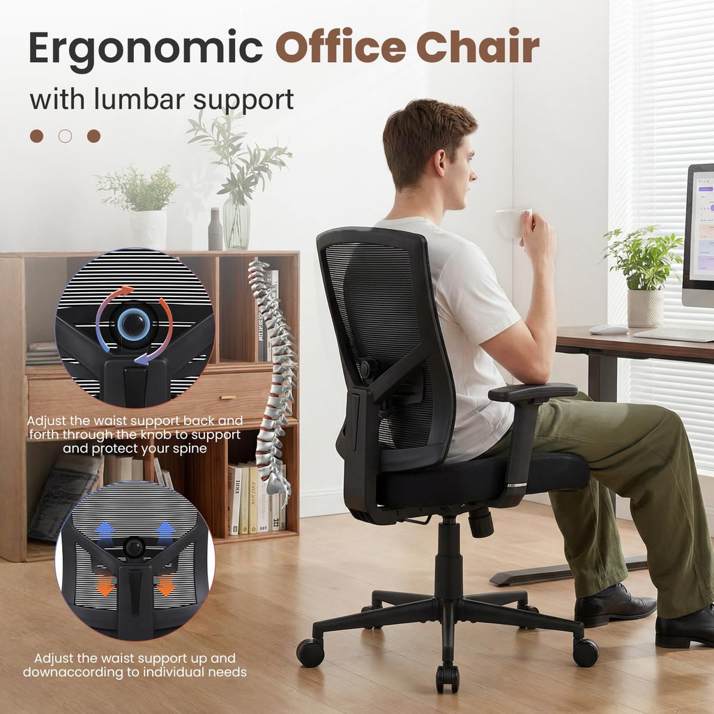 HYSpacerX 600lbs Office Chair, Big and Tall Ergonomic Desk Chair with Wide Seat, Breathable Mesh Back, Adjustable Lumbar Support, Executive Chair for Home Office