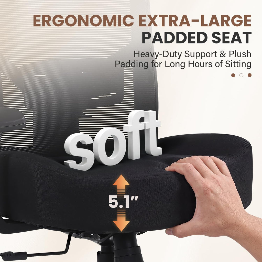 HYSpacerX 600lbs Office Chair, Big and Tall Ergonomic Desk Chair with Wide Seat, Breathable Mesh Back, Adjustable Lumbar Support, Executive Chair for Home Office