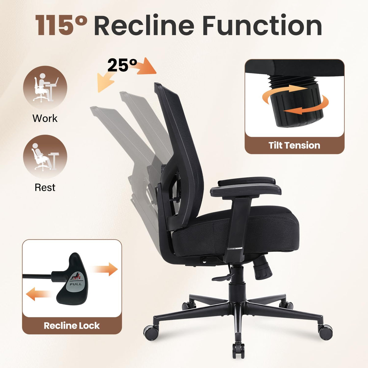 HYSpacerX 600lbs Office Chair, Big and Tall Ergonomic Desk Chair with Wide Seat, Breathable Mesh Back, Adjustable Lumbar Support, Executive Chair for Home Office